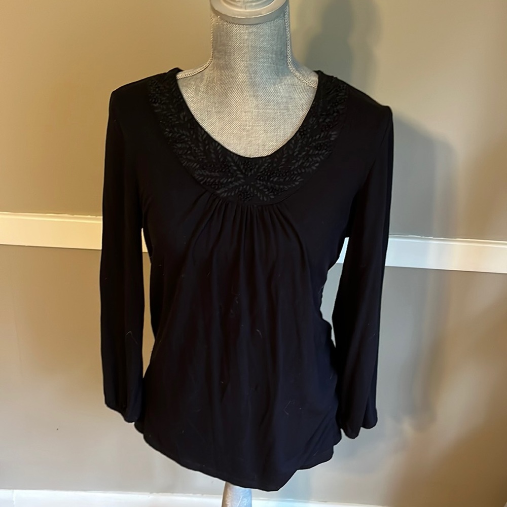Charter club petite black long sleeved shirt
